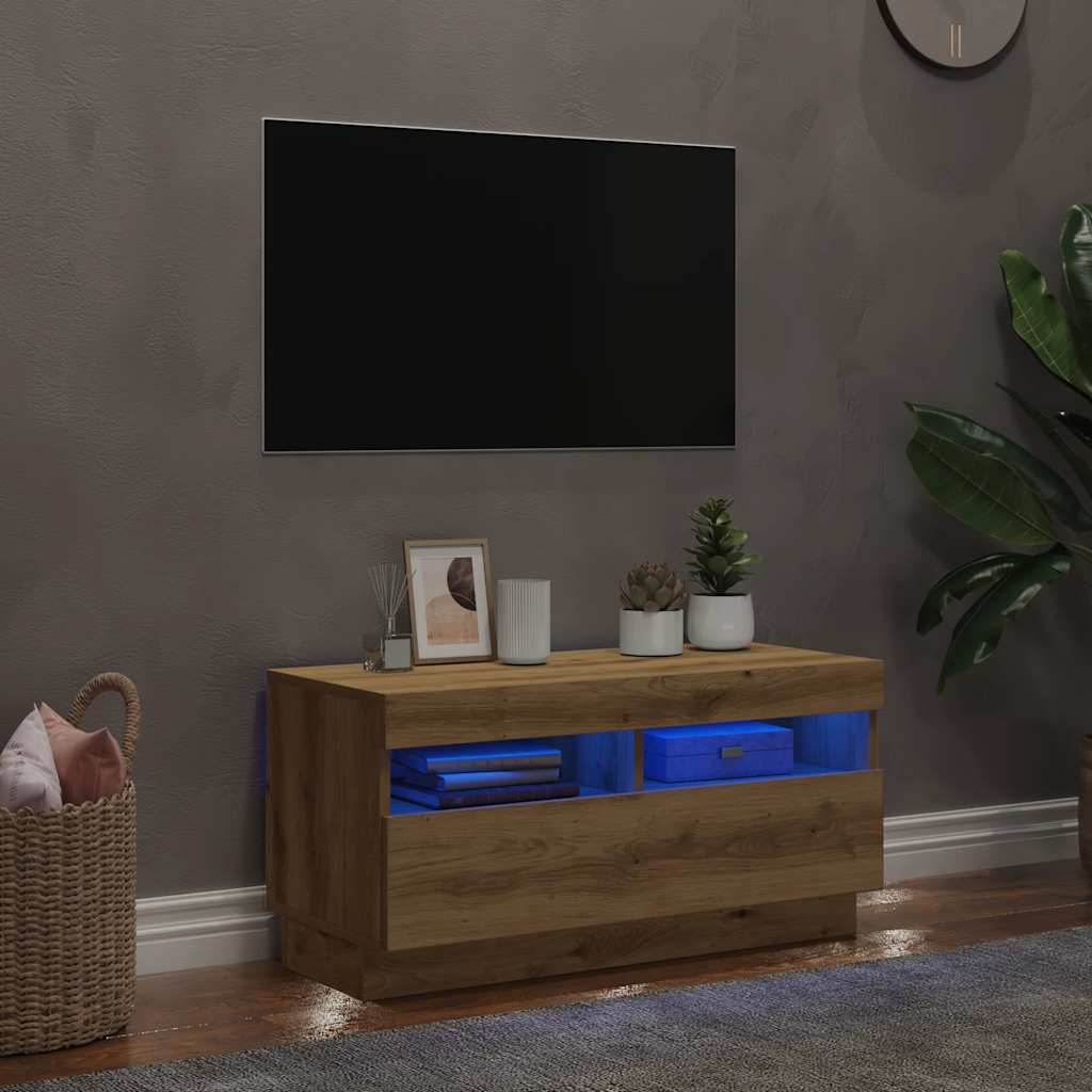Meuble TV avec lumières LED chêne artisanal bois d'ingénierie - XIOS