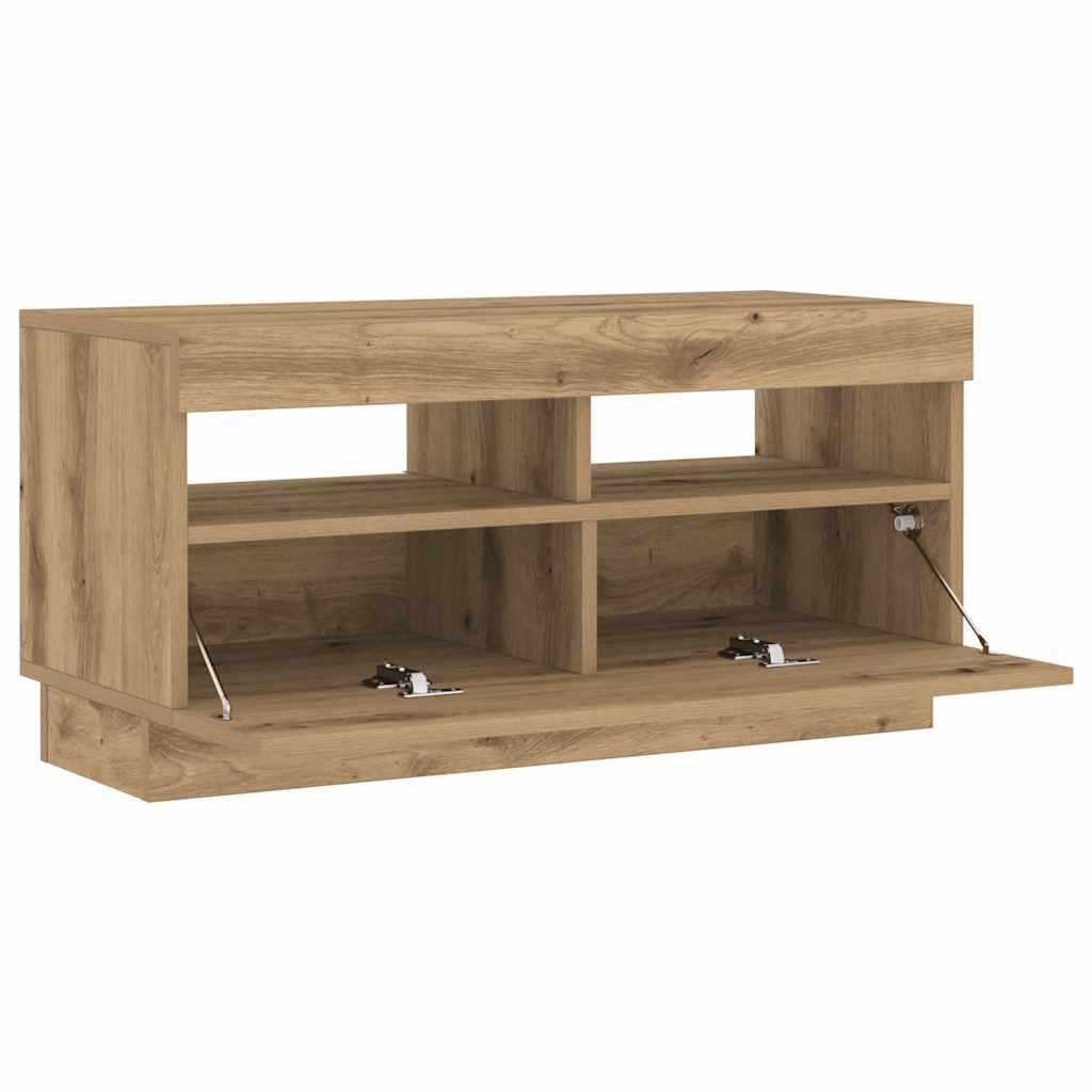 Meuble TV avec lumières LED chêne artisanal bois d'ingénierie - XIOS