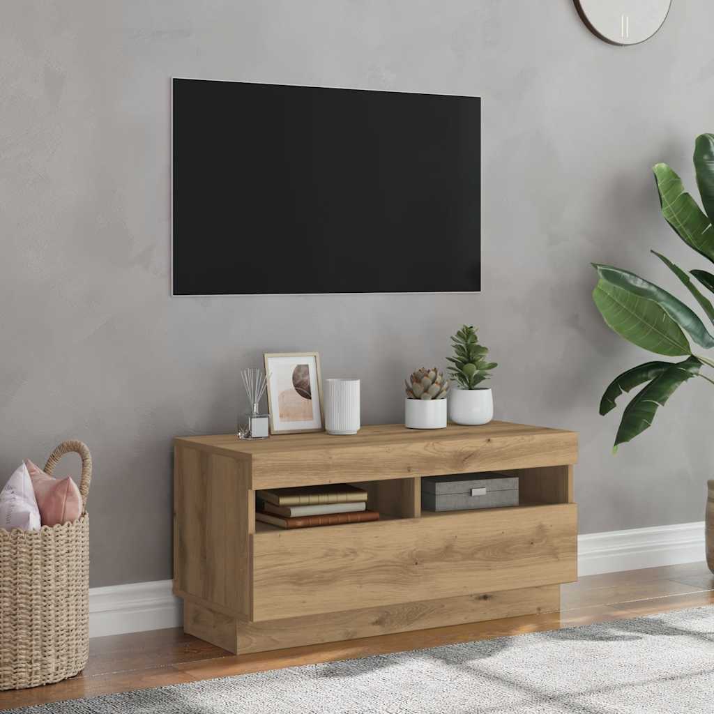 Meuble TV avec lumières LED chêne artisanal bois d'ingénierie - XIOS
