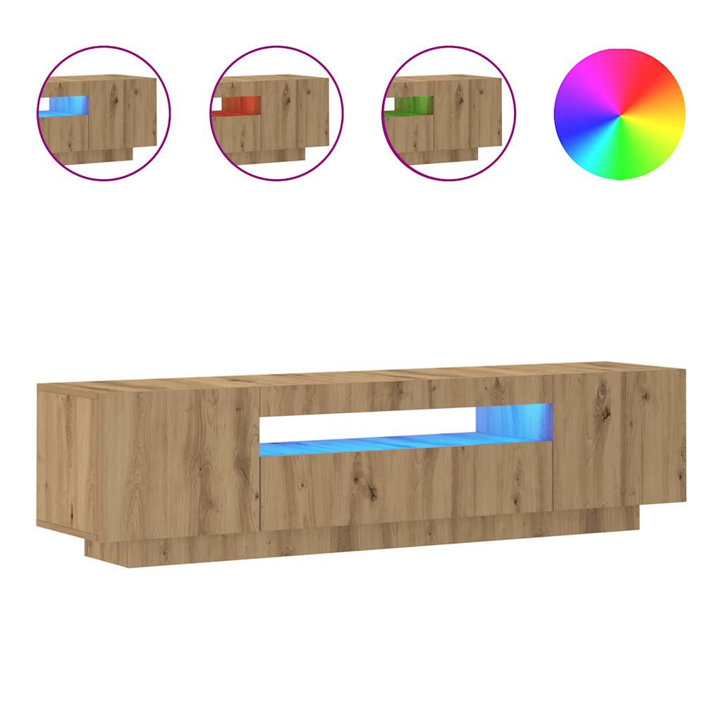 Meuble TV avec lumières LED chêne artisanal bois d'ingénierie
