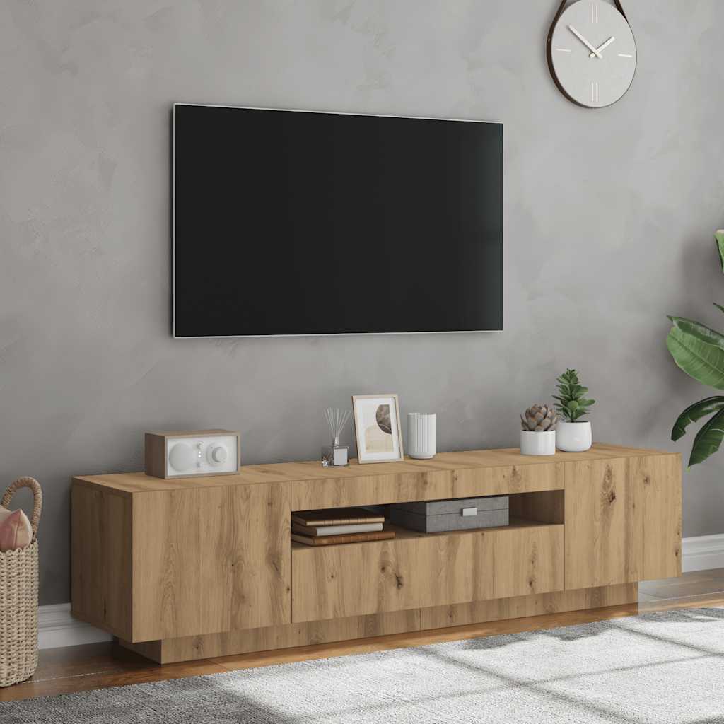 Meuble TV avec lumières LED chêne artisanal bois d'ingénierie
