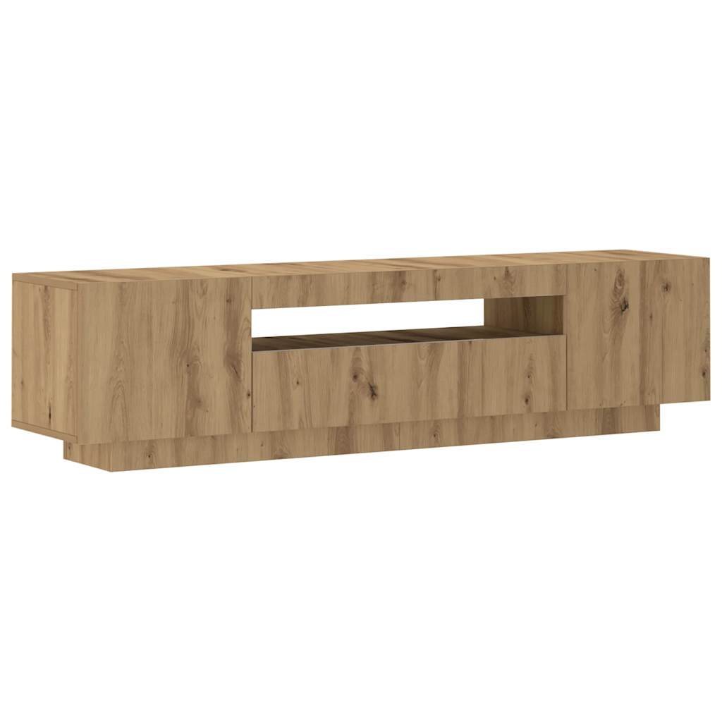Meuble TV avec lumières LED chêne artisanal bois d'ingénierie