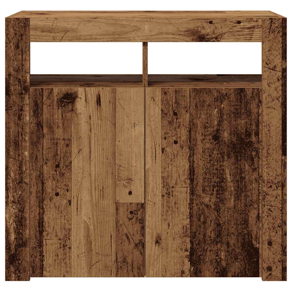 Buffet et lumières LED vieux bois 80x35x75 cm bois d'ingénierie - XIOS