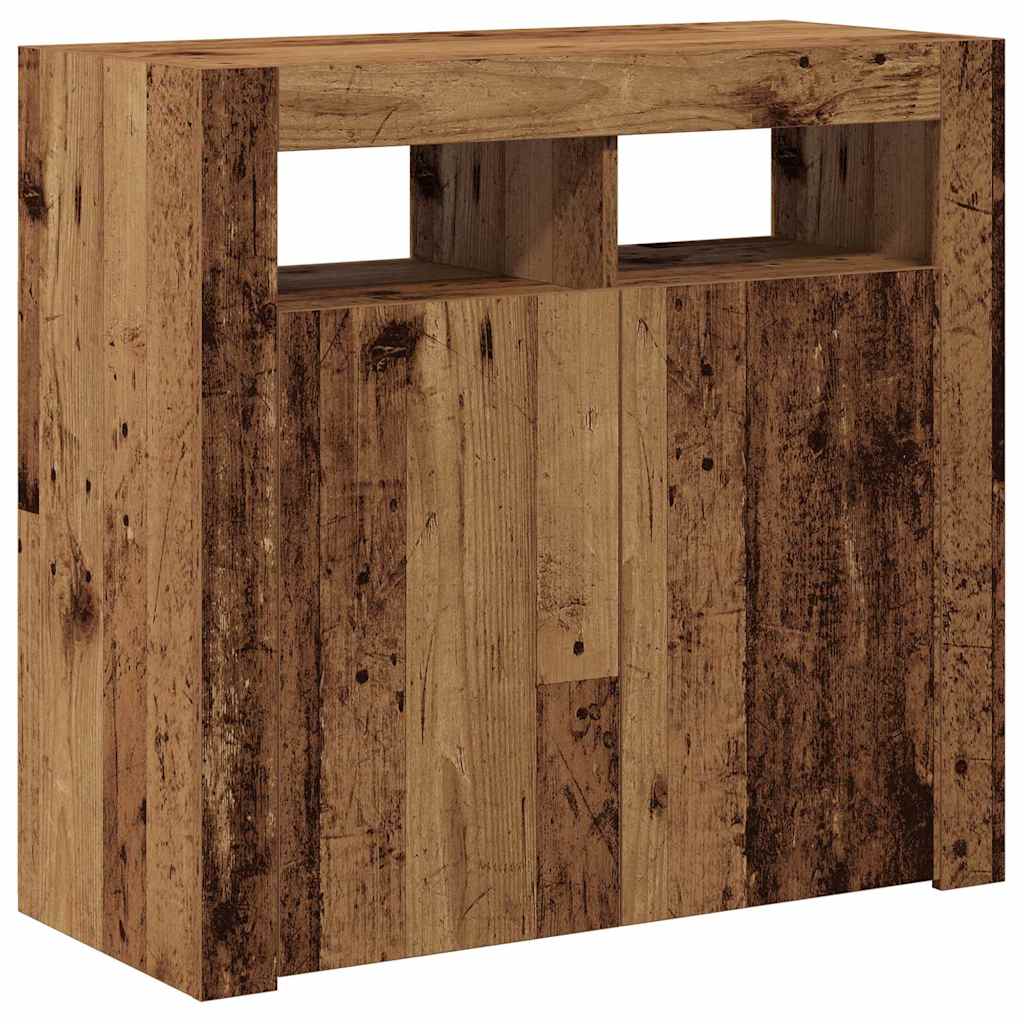 Buffet et lumières LED vieux bois 80x35x75 cm bois d'ingénierie - XIOS