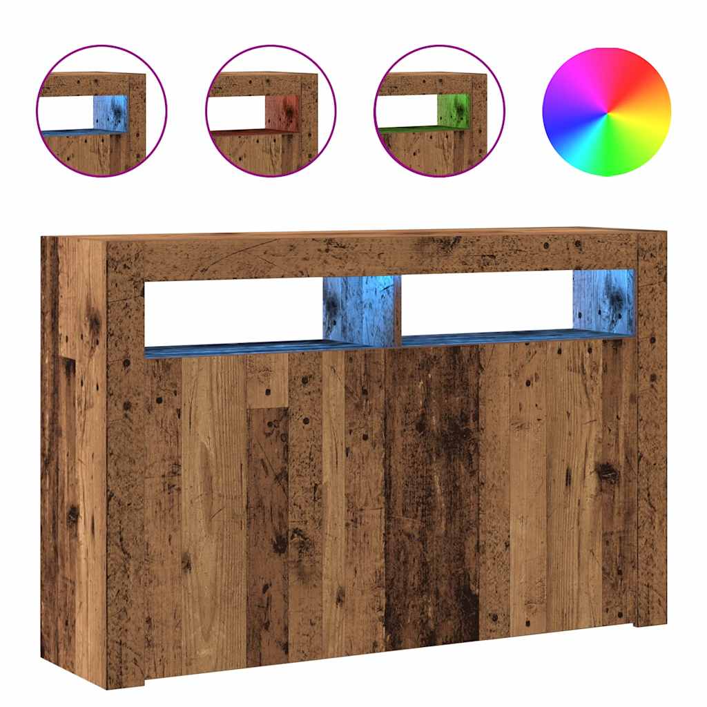Buffet et lumières LED vieux bois 115,5x30x75cm bois ingénierie - XIOS