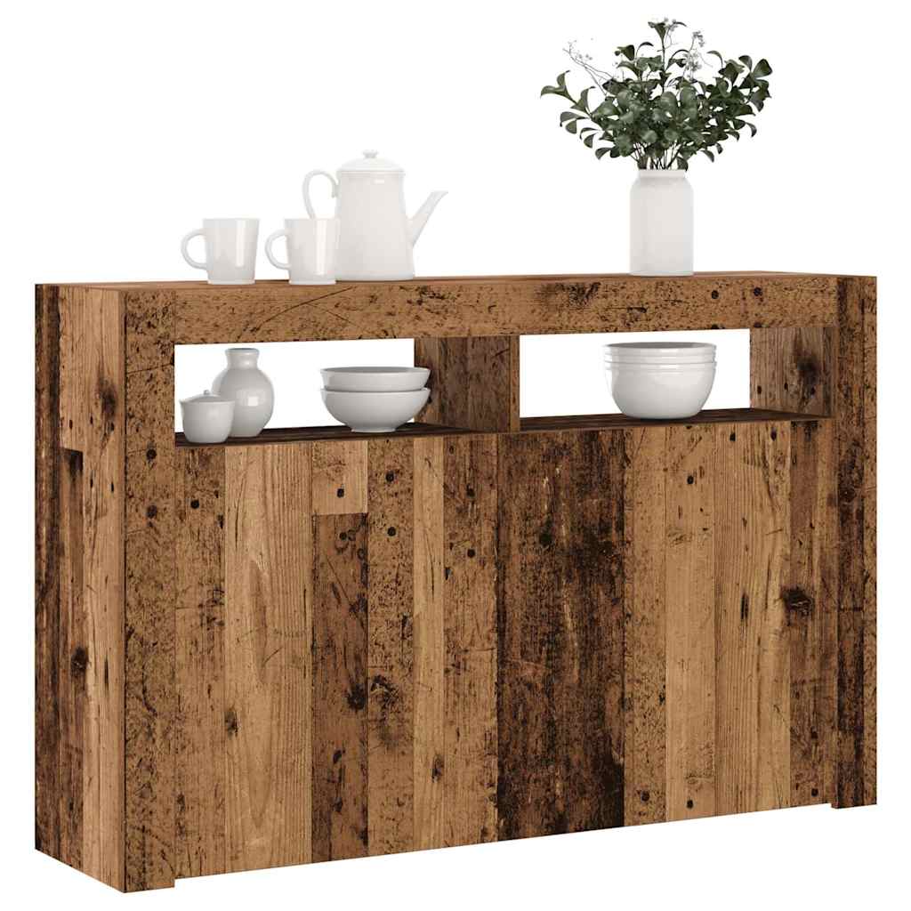 Buffet et lumières LED vieux bois 115,5x30x75cm bois ingénierie - XIOS