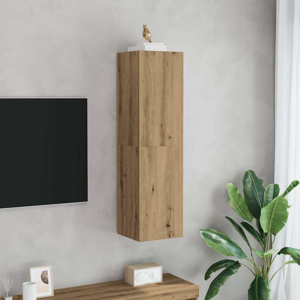 Meuble TV chêne artisanal 30,5x30x110 cm bois d'ingénierie - XIOS