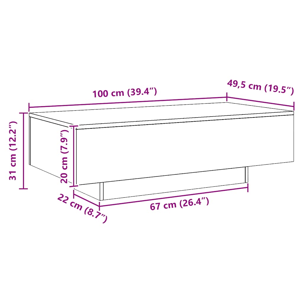 Table basse chêne artisanal 100x49,5x31 cm bois d'ingénierie - XIOS
