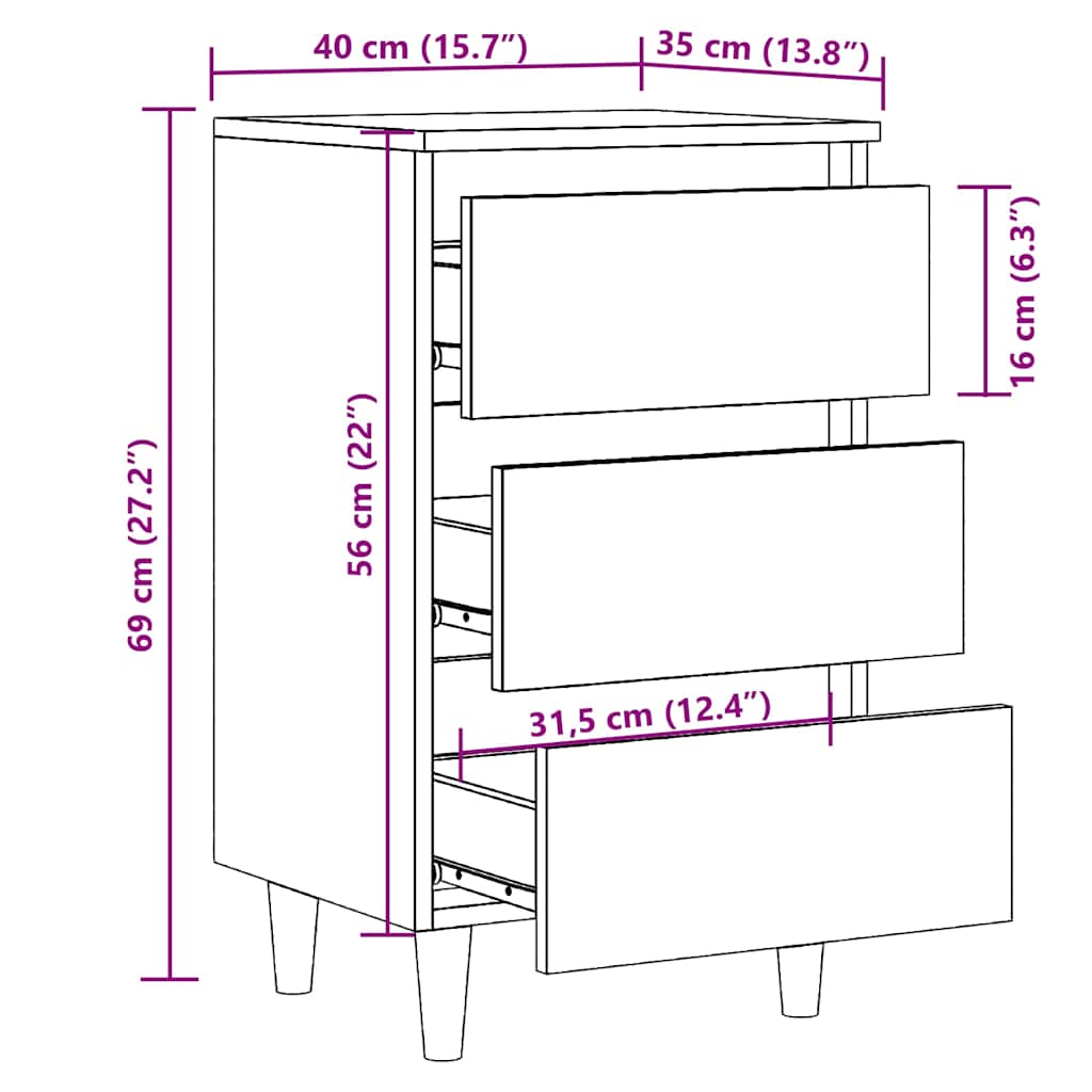 Table de chevet vieux bois 40x35x69 cm bois d’ingénierie - XIOS