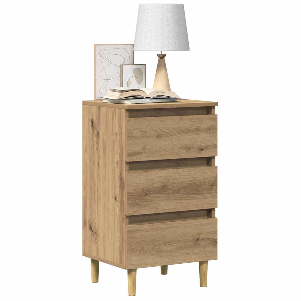 Table de chevet chêne artisanal 40x35x69 cm bois d’ingénierie