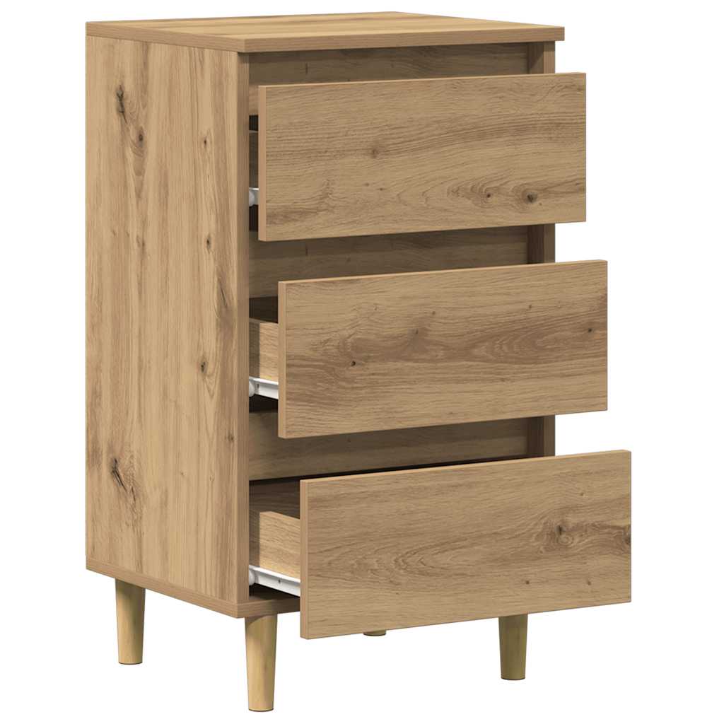 Table de chevet chêne artisanal 40x35x69 cm bois d’ingénierie