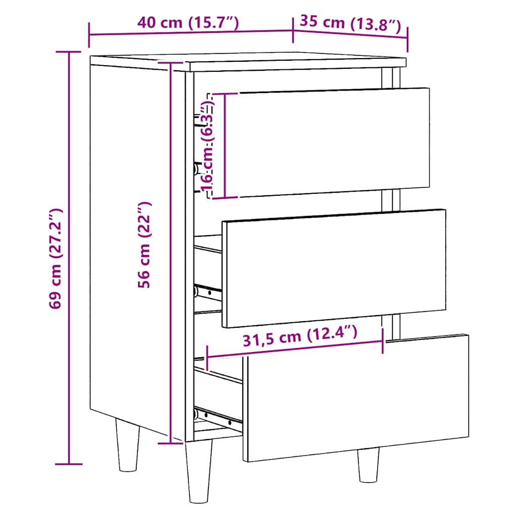 Table de chevet chêne artisanal 40x35x69 cm bois d’ingénierie
