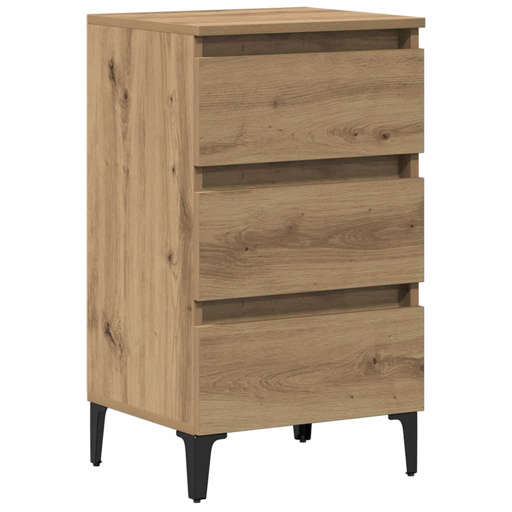 Table de chevet avec pieds en métal chêne artisanal 40x35x69 cm