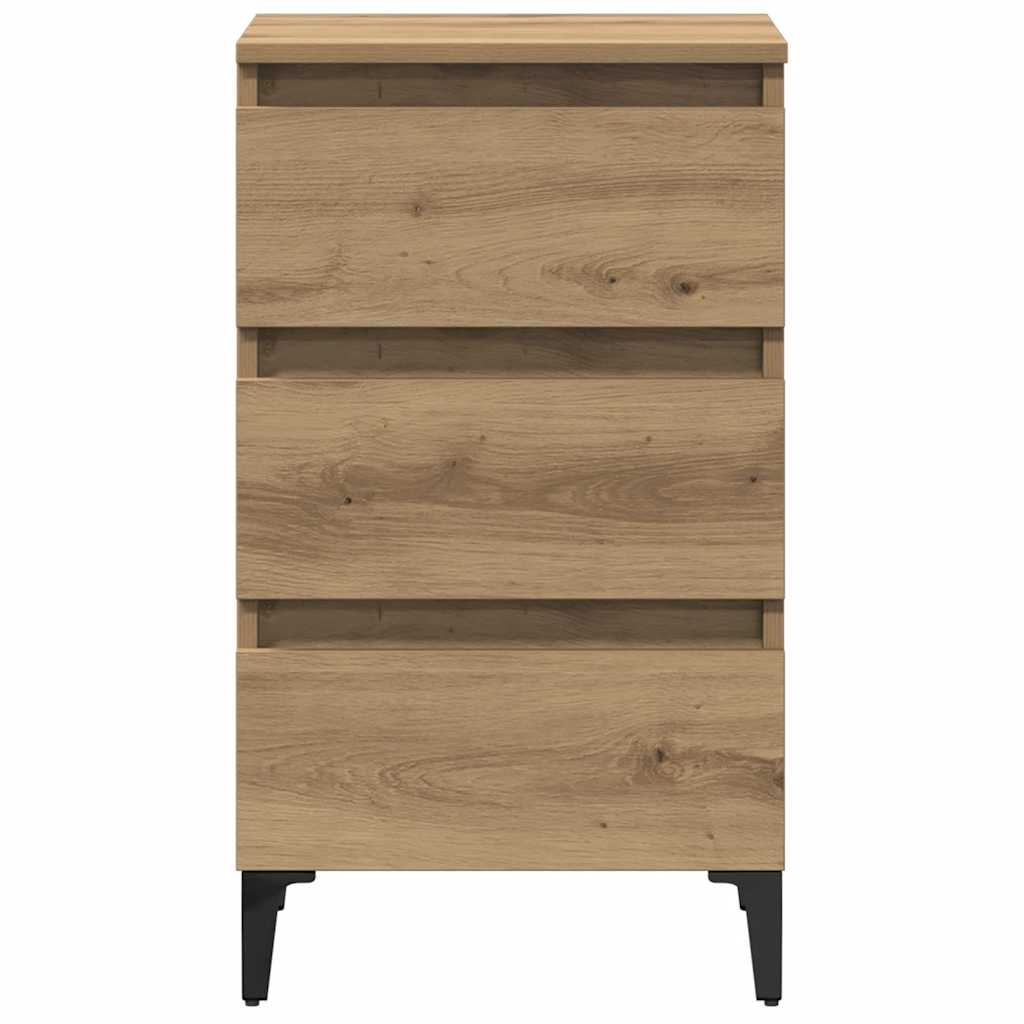 Table de chevet avec pieds en métal chêne artisanal 40x35x69 cm