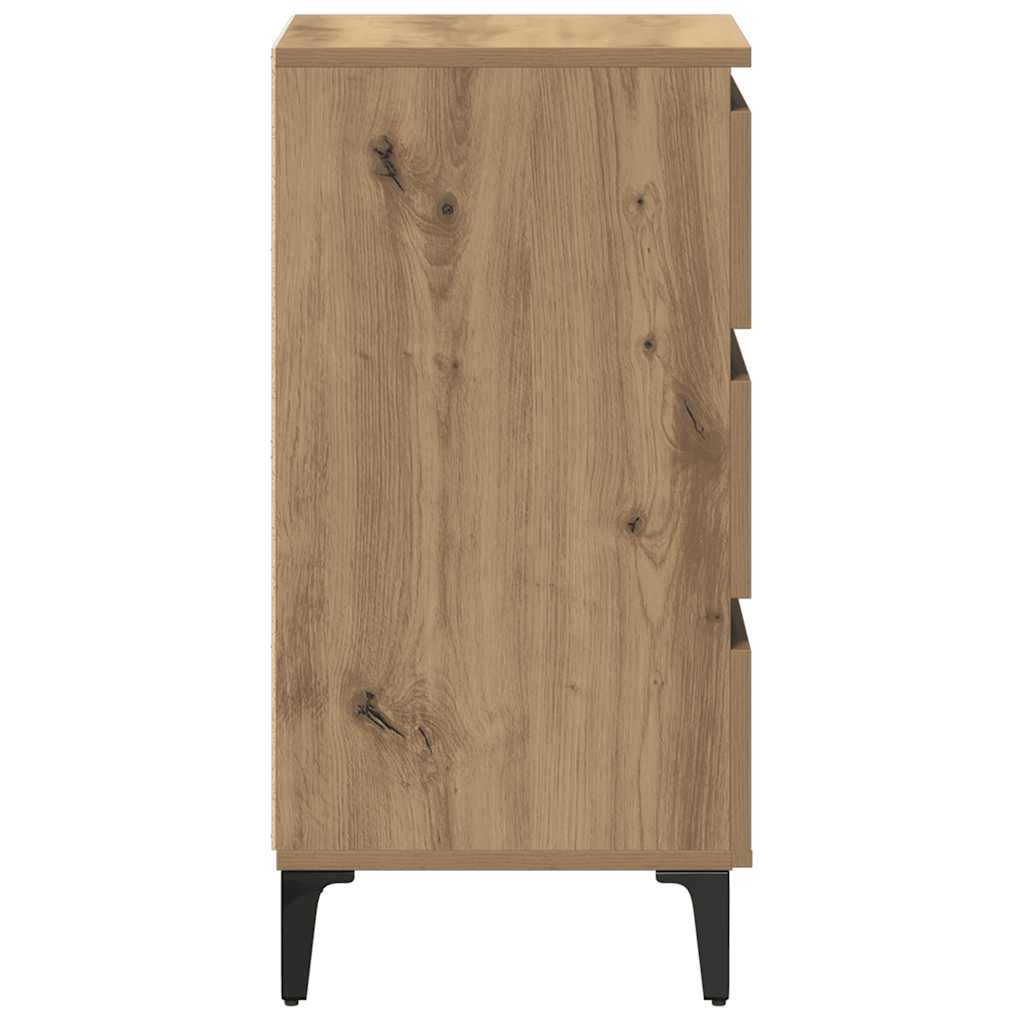 Table de chevet avec pieds en métal chêne artisanal 40x35x69 cm