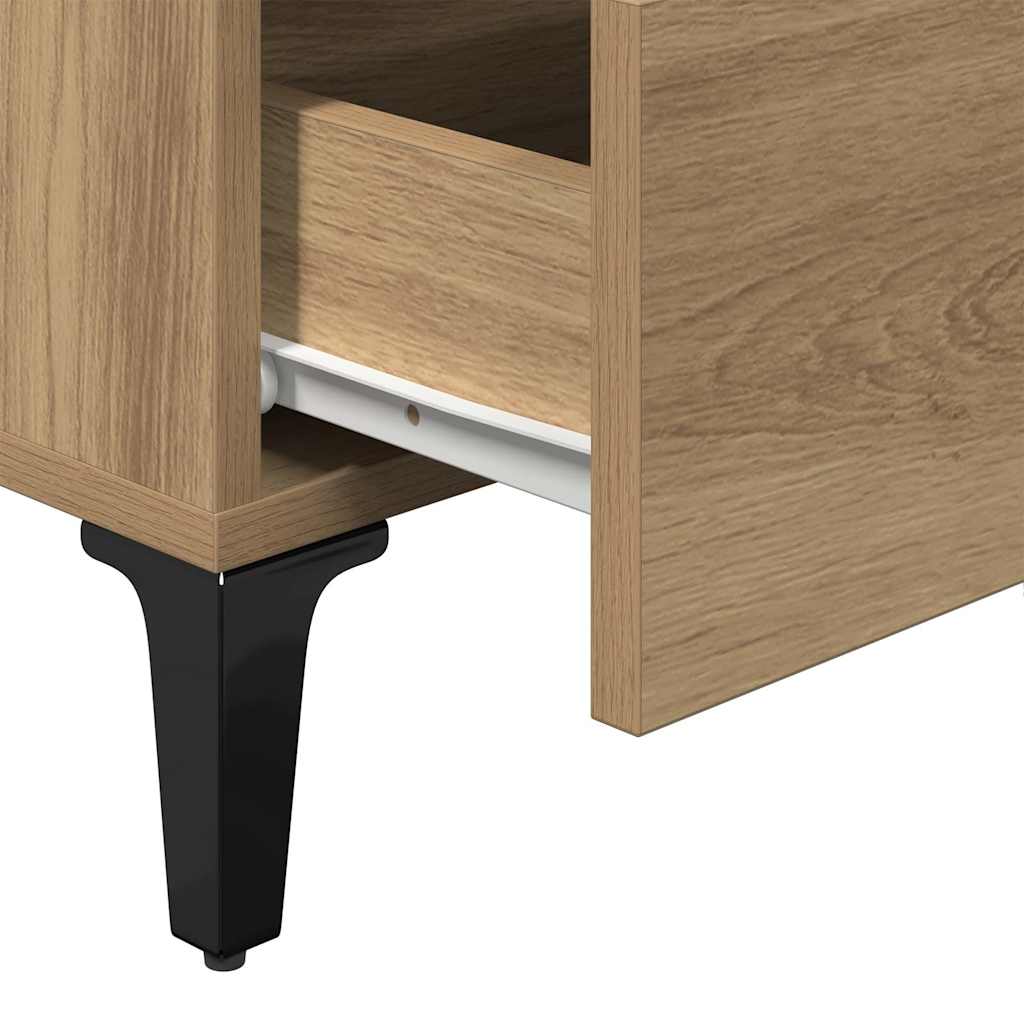 Table de chevet avec pieds en métal chêne artisanal 40x35x69 cm