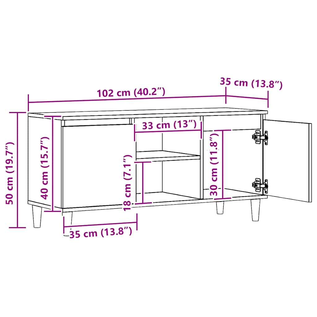 Meuble TV chêne artisanal 102x35x50 cm bois d'ingénierie