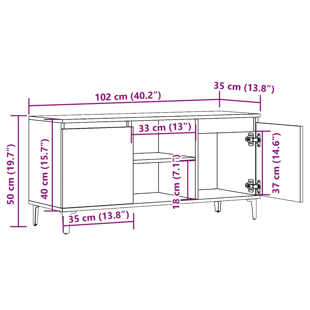 Meuble TV vieux bois 102x35x50 cm bois d'ingénierie - XIOS
