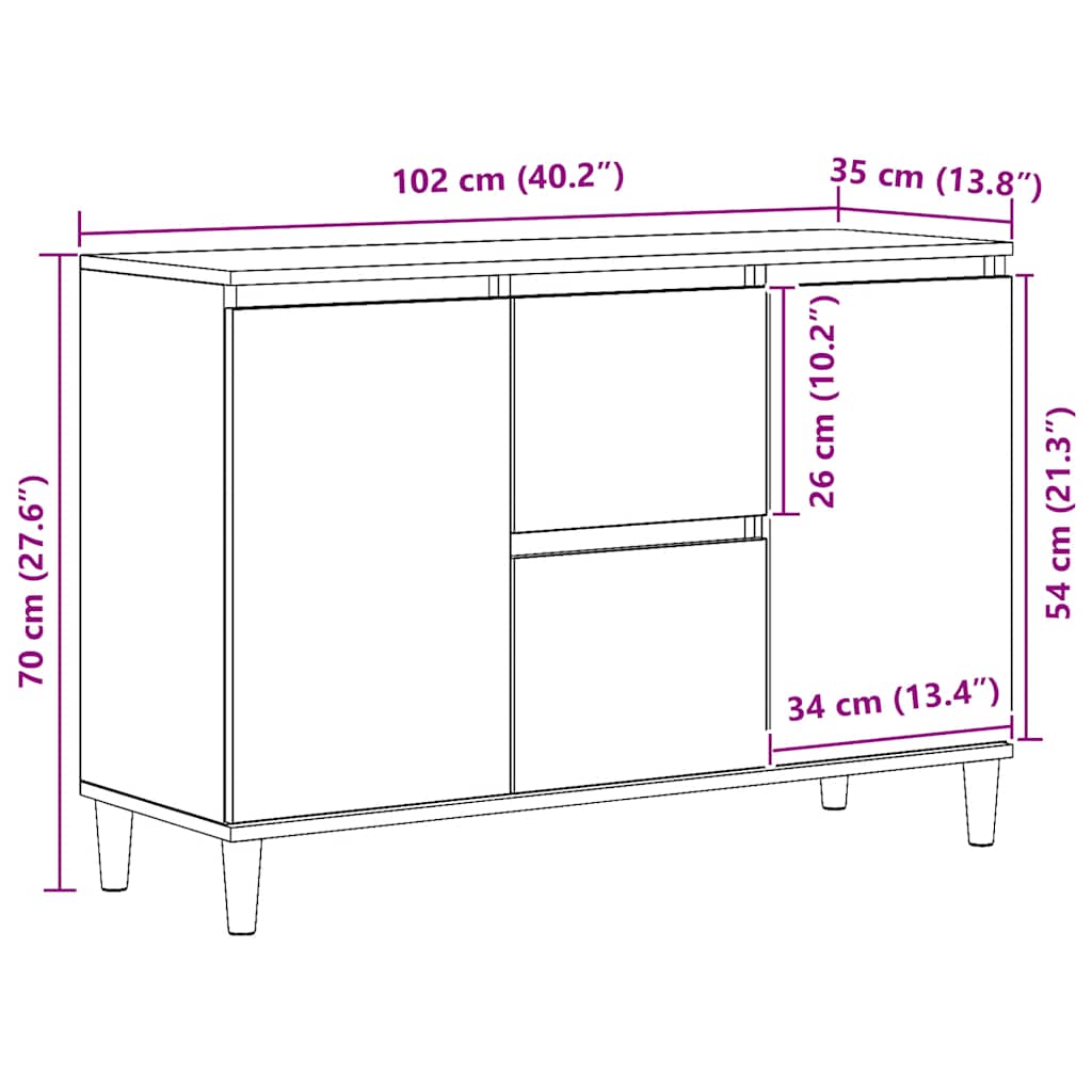 Buffet chêne artisanal 102x35x70 cm bois d'ingénierie - XIOS
