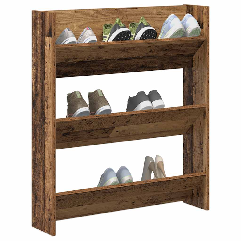 Armoire à chaussures murale vieux bois 80x18x90 cm - XIOS