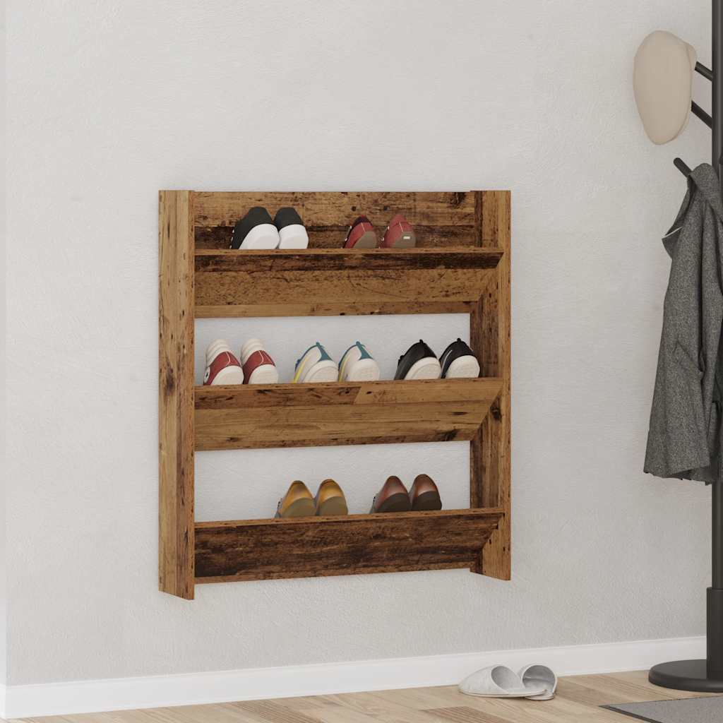Armoire à chaussures murale vieux bois 80x18x90 cm - XIOS