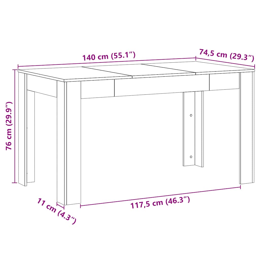 Table à manger chêne artisanal 140x74,5x76 cm bois d'ingénierie - XIOS