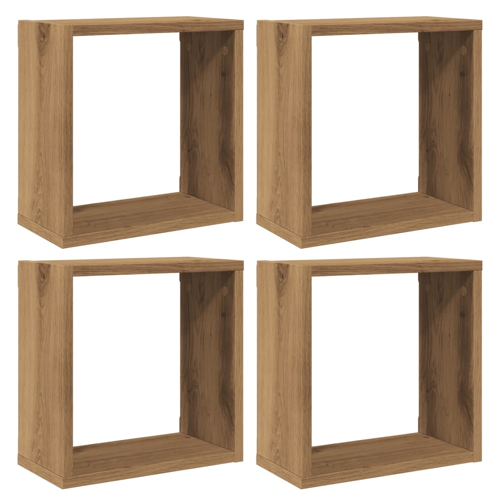 Étagères cube murales 4 pcs chêne artisanal bois d'ingénierie - XIOS