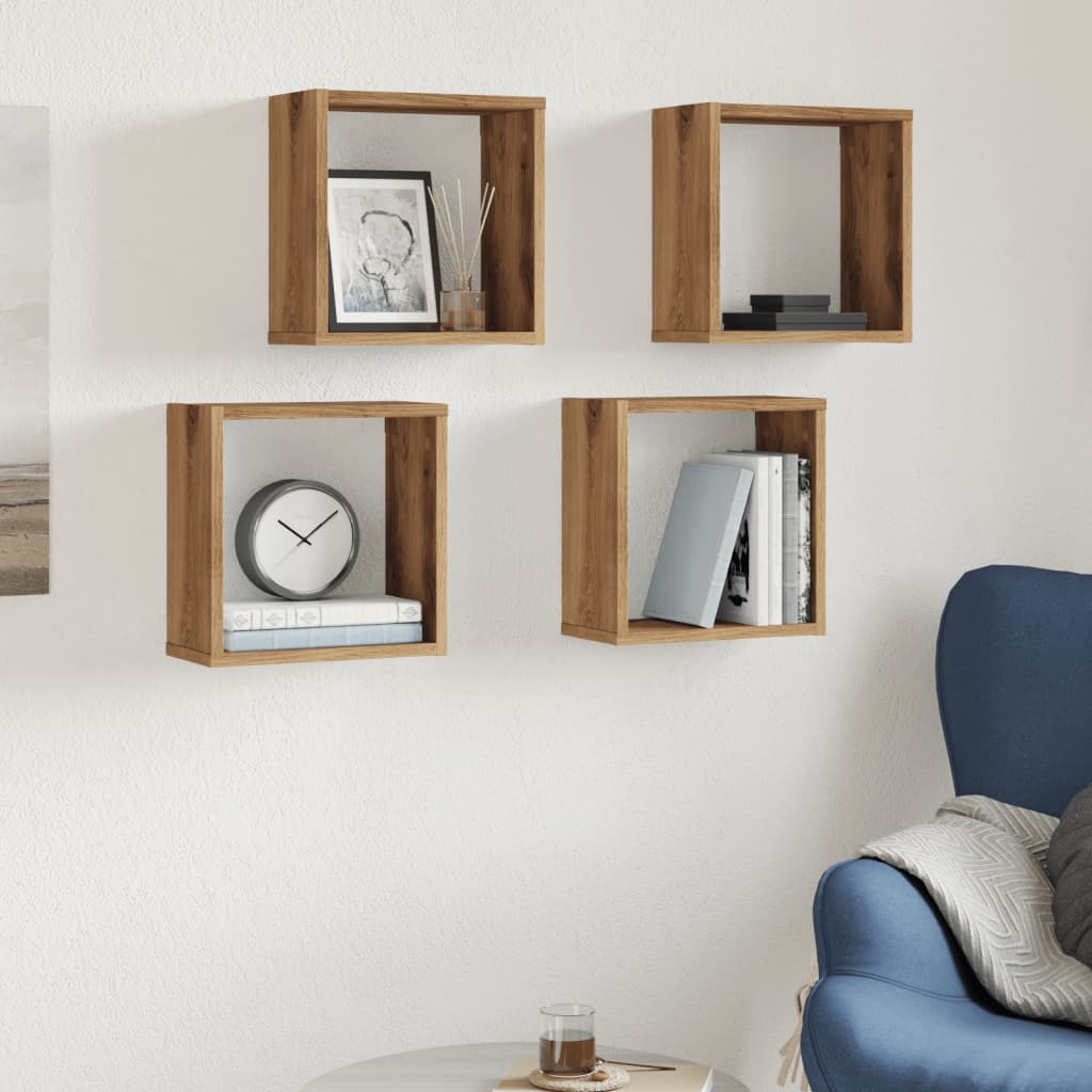 Étagères cube murales 4 pcs chêne artisanal bois d'ingénierie - XIOS