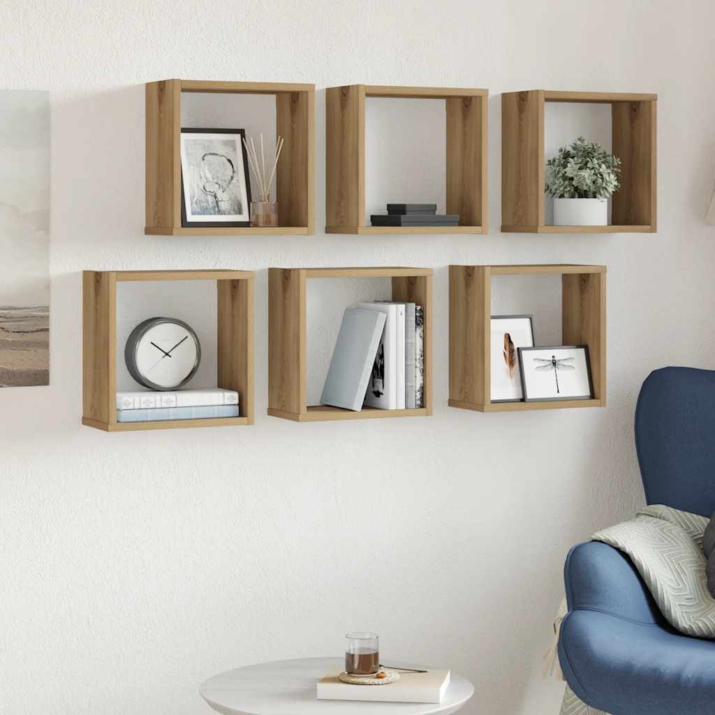 Étagères cube murales 6 pcs chêne artisanal bois d'ingénierie - XIOS