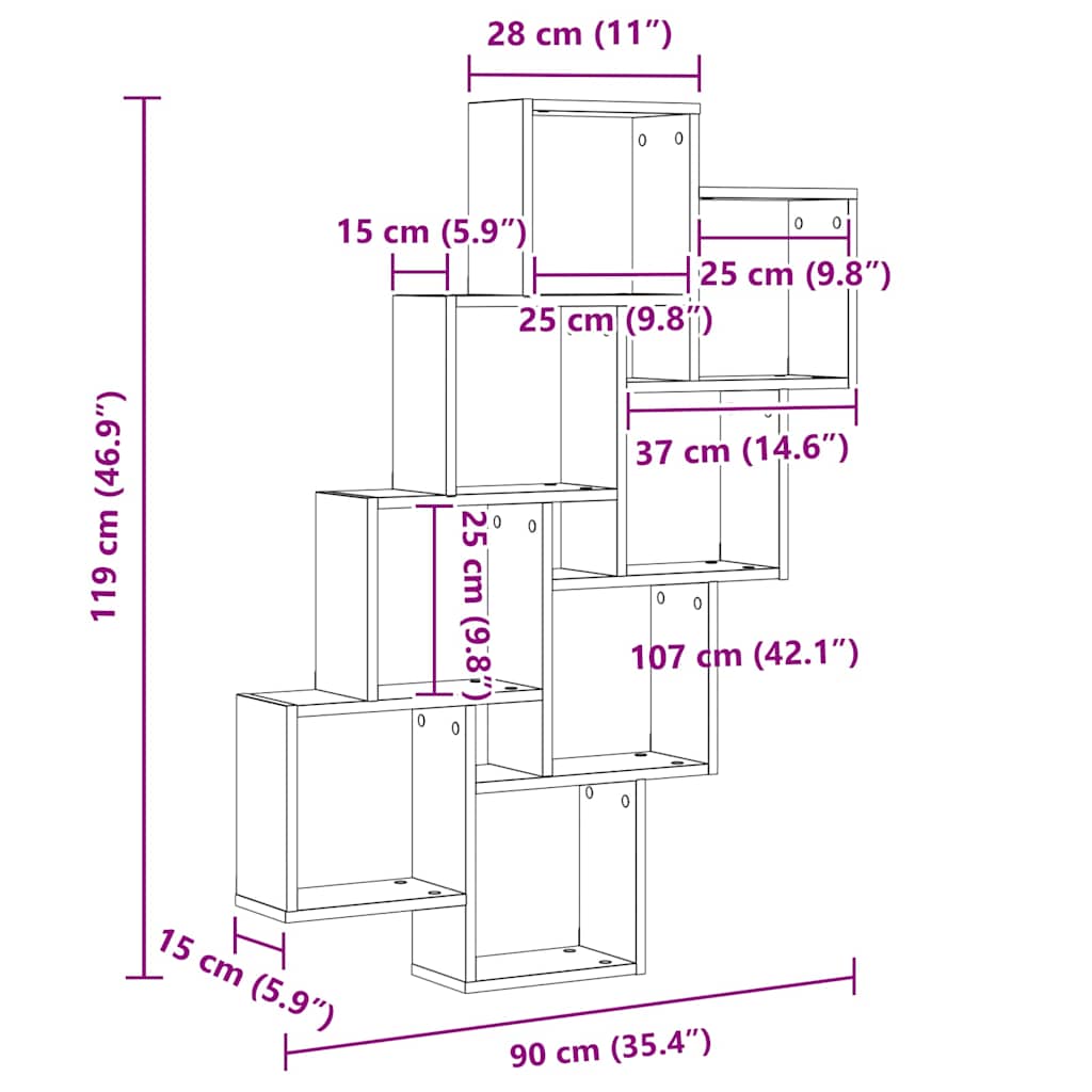 Étagère murale en forme de cube chêne artisanal 90x15x119,5 cm - XIOS