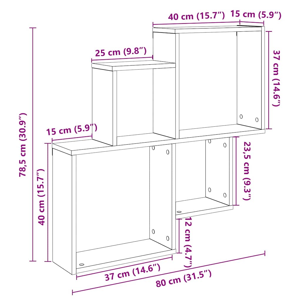 Étagère murale vieux bois 80x15x78,5 cm bois d'ingénierie - XIOS