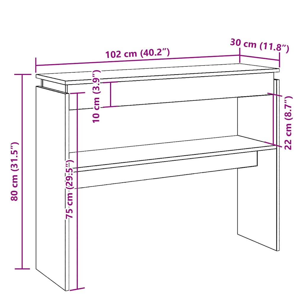 Table console vieux bois 102x30x80 cm bois d'ingénierie - XIOS