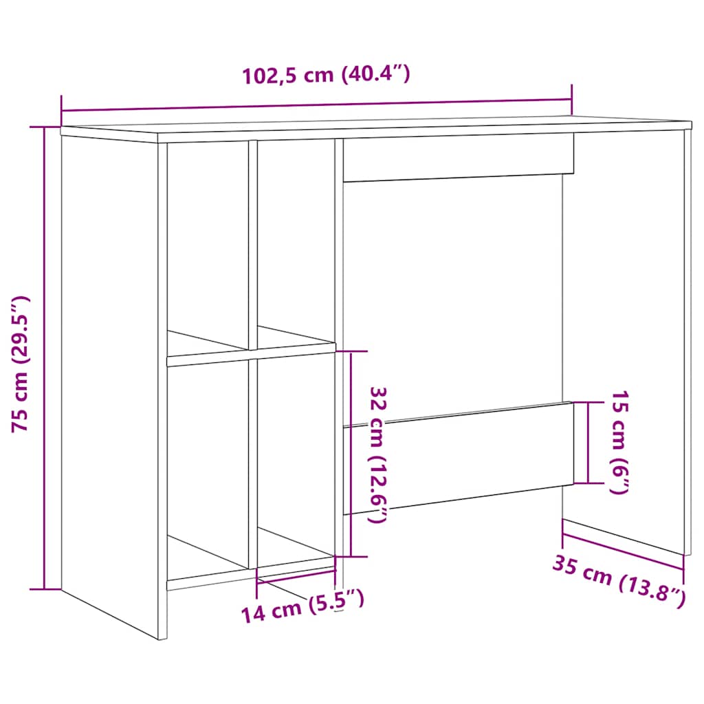 Bureau vieux bois 102,5x35x75 cm bois d'ingénierie - XIOS