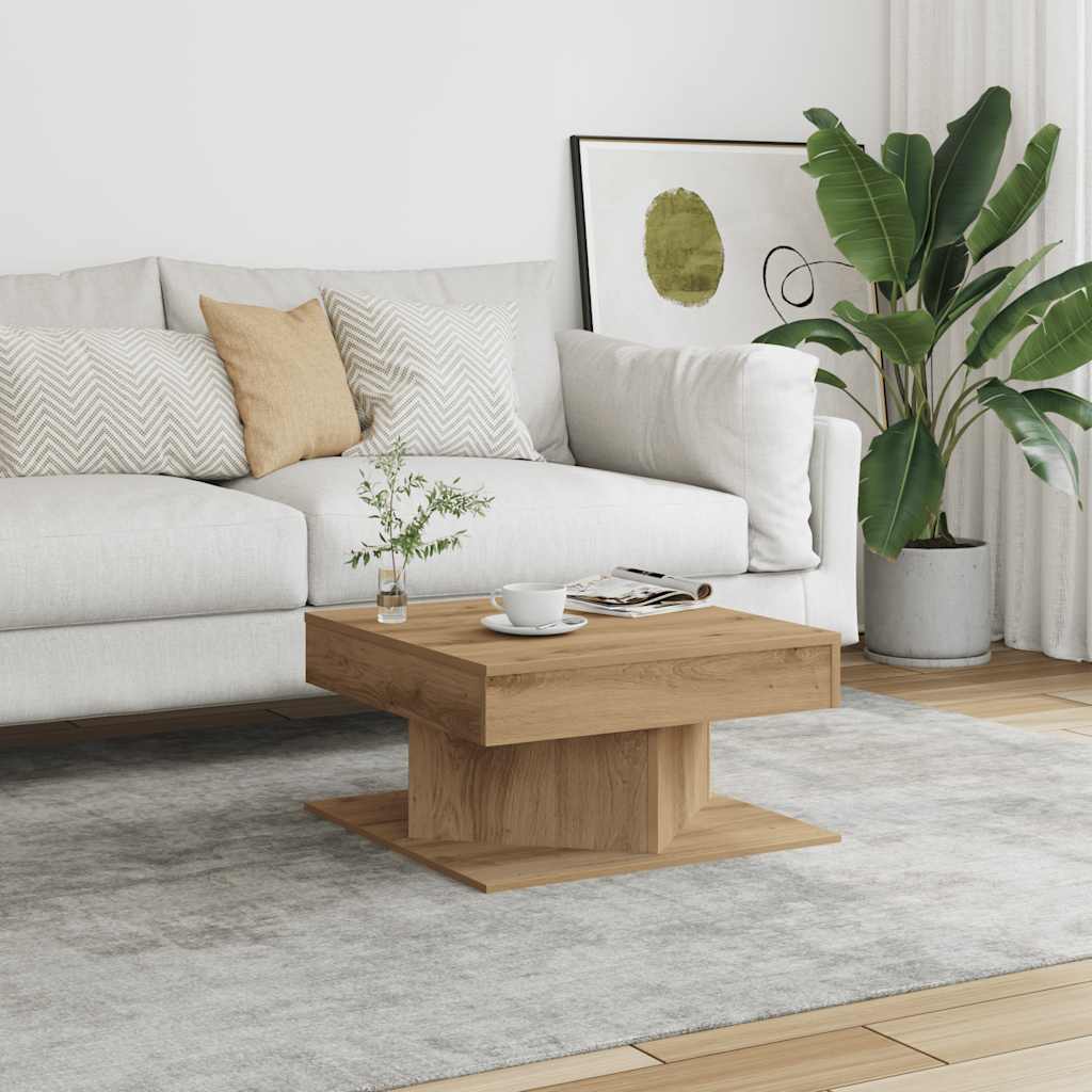 Table basse chêne artisanal 55x55x30 cm bois d'ingénierie - XIOS