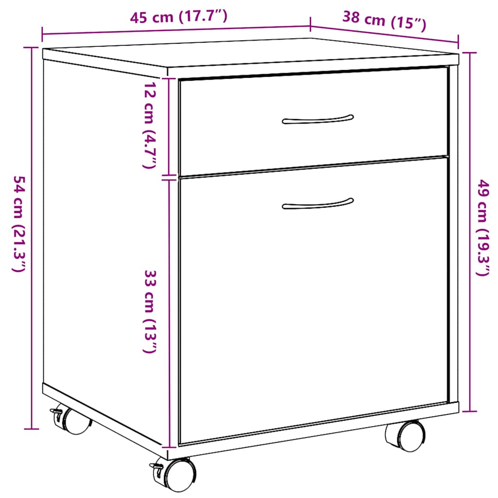 Armoire roulante chêne artisanal 45x38x54 cm bois d'ingénierie - XIOS