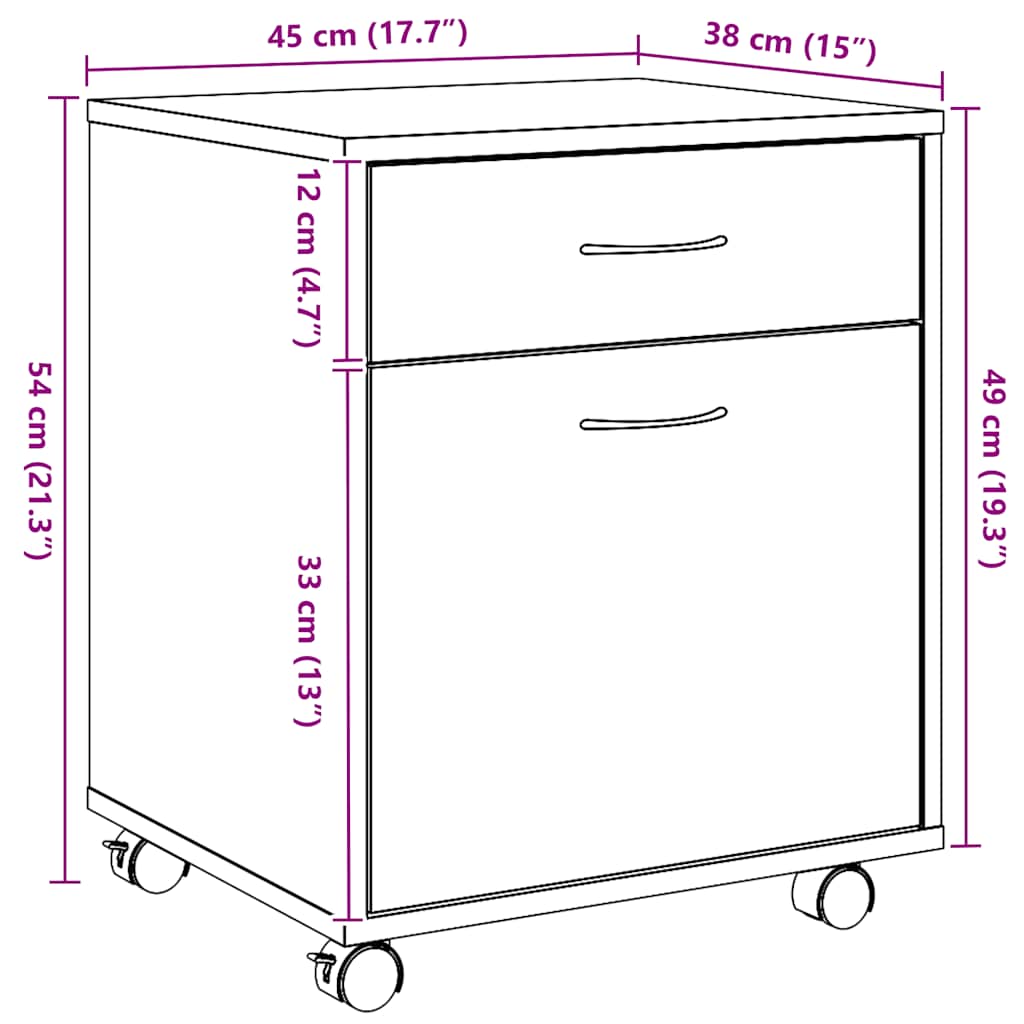 Armoire roulante chêne artisanal 45x38x54 cm bois d'ingénierie - XIOS