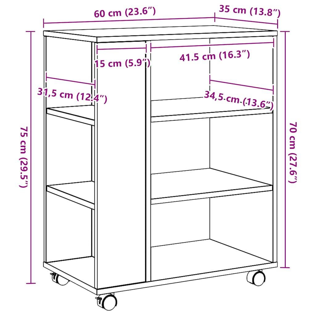 Armoire roulante chêne artisanal 60x35x75 cm bois d'ingénierie - XIOS