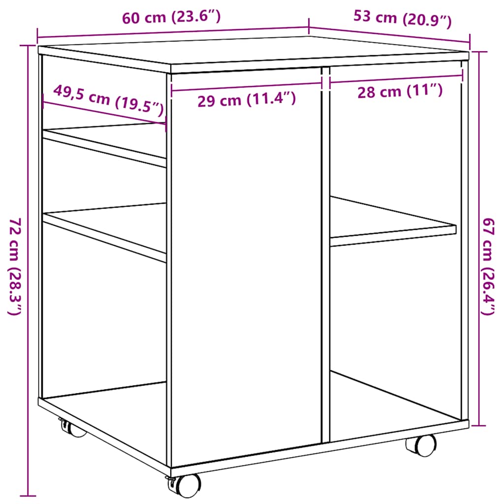 Armoire roulante chêne artisanal 60x53x72 cm bois d'ingénierie - XIOS