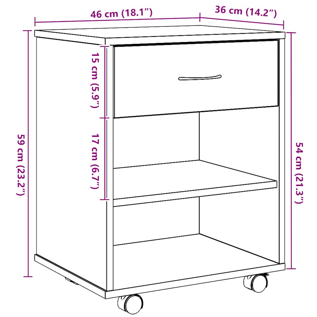 Armoire roulante chêne artisanal 46x36x59 cm bois d'ingénierie - XIOS