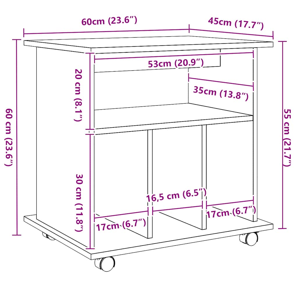 Armoire roulante chêne artisanal 60x45x60 cm bois d'ingénierie - XIOS