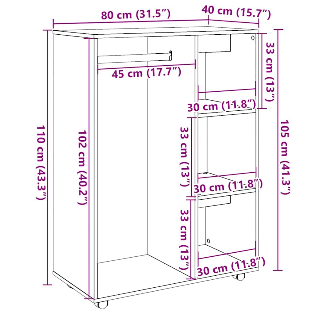 Garde-robe vieux bois 80x40x110 cm bois d'ingénierie - XIOS