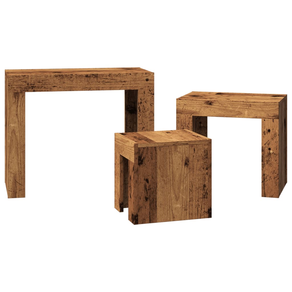 Tables basses gigognes 3 pcs vieux bois bois d'ingénierie - XIOS