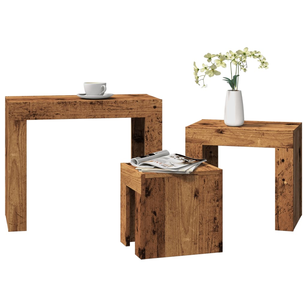 Tables basses gigognes 3 pcs vieux bois bois d'ingénierie - XIOS