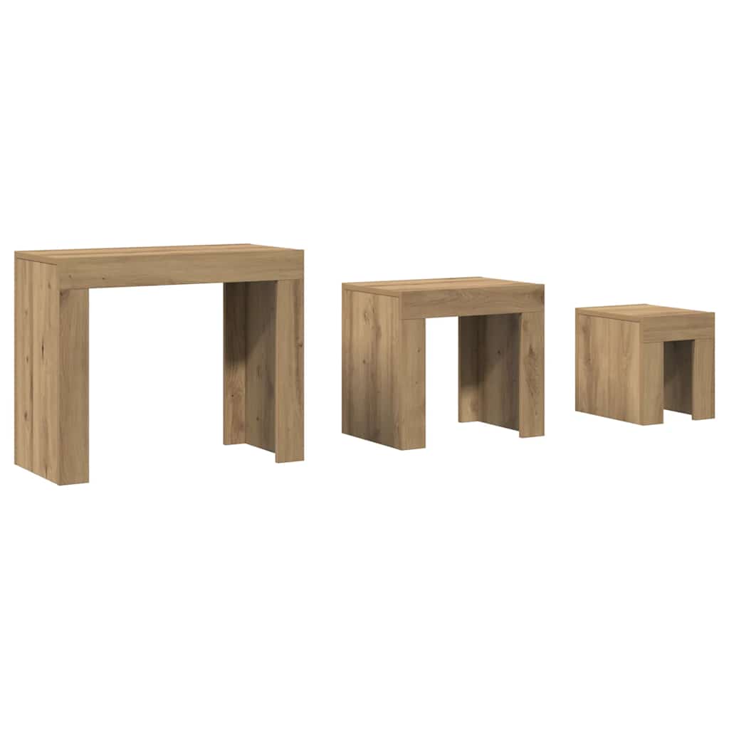 Tables basses gigognes 3 pcs chêne artisanal bois d'ingénierie - XIOS