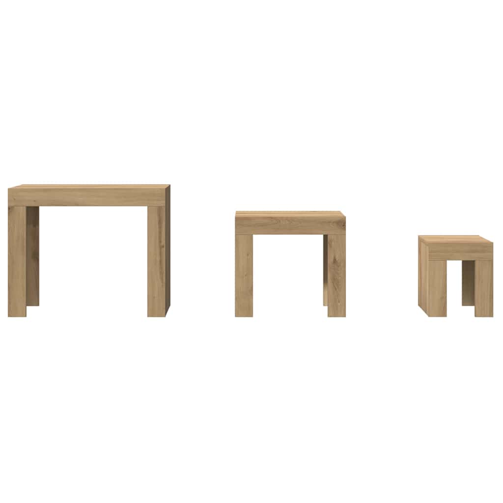 Tables basses gigognes 3 pcs chêne artisanal bois d'ingénierie - XIOS
