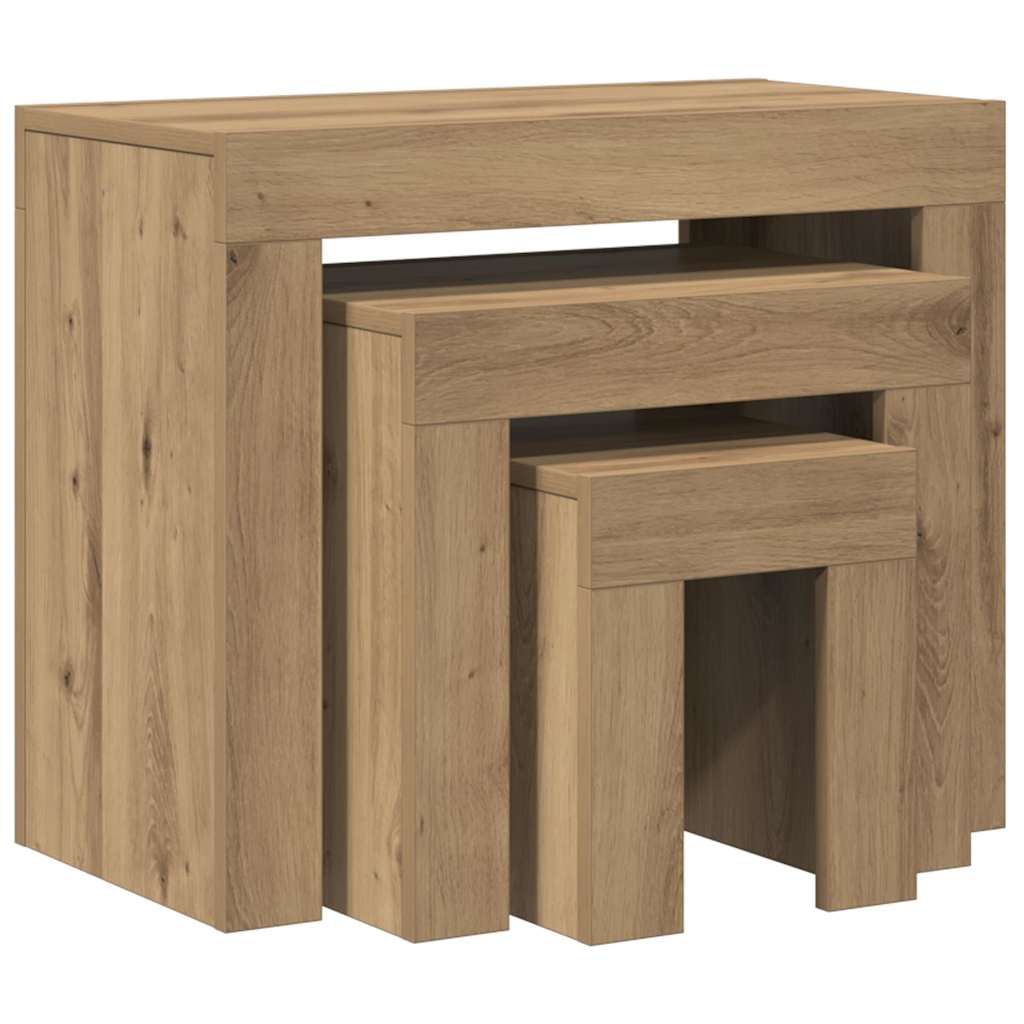 Tables basses gigognes 3 pcs chêne artisanal bois d'ingénierie - XIOS