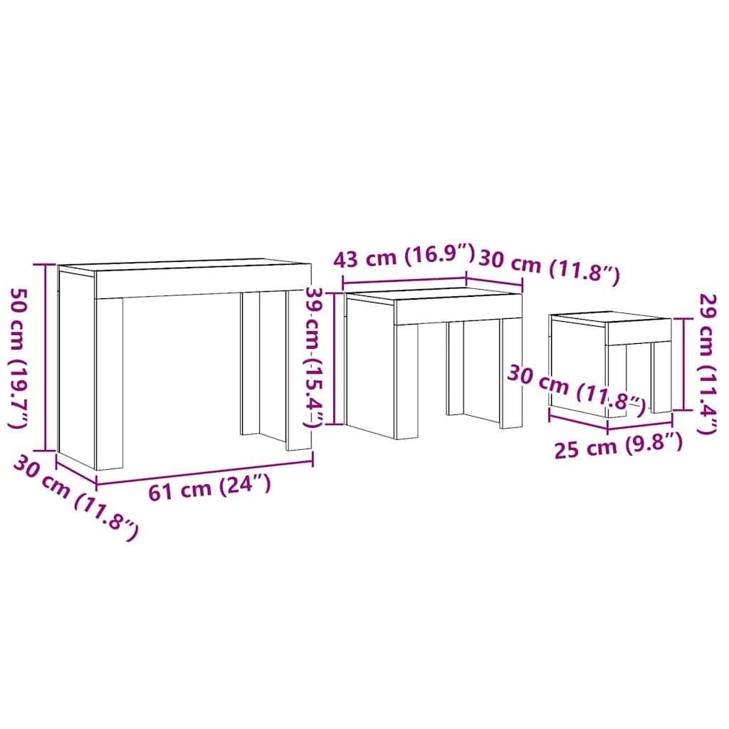 Tables basses gigognes 3 pcs chêne artisanal bois d'ingénierie - XIOS