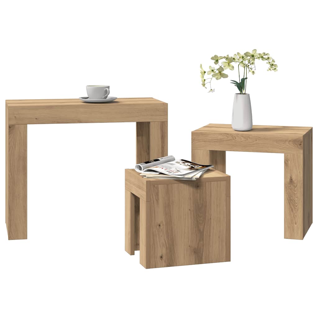 Tables basses gigognes 3 pcs chêne artisanal bois d'ingénierie - XIOS