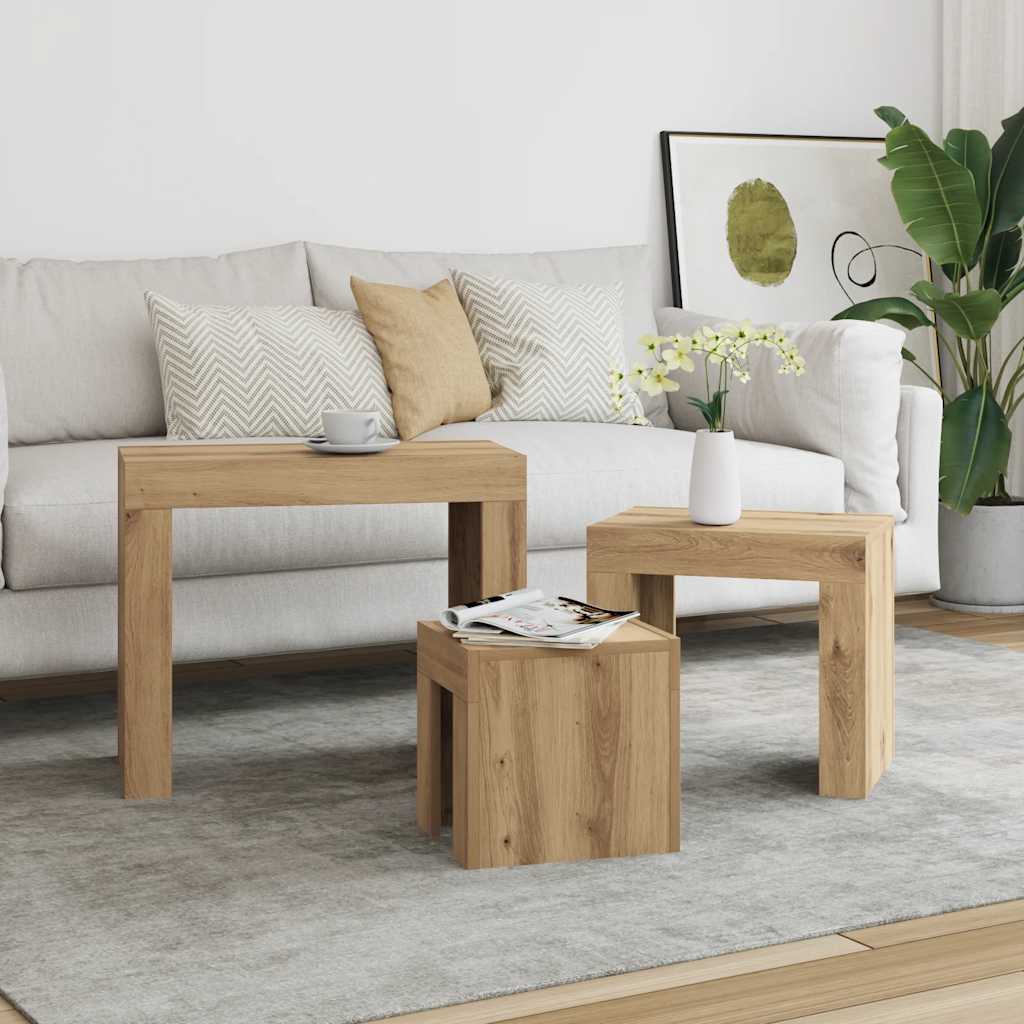 Tables basses gigognes 3 pcs chêne artisanal bois d'ingénierie - XIOS