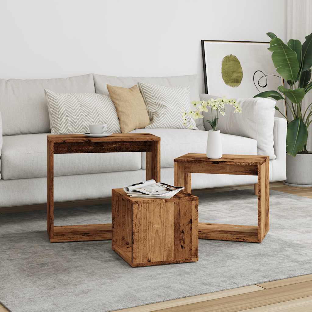Tables gigognes 3 pcs vieux bois bois d'ingénierie - XIOS